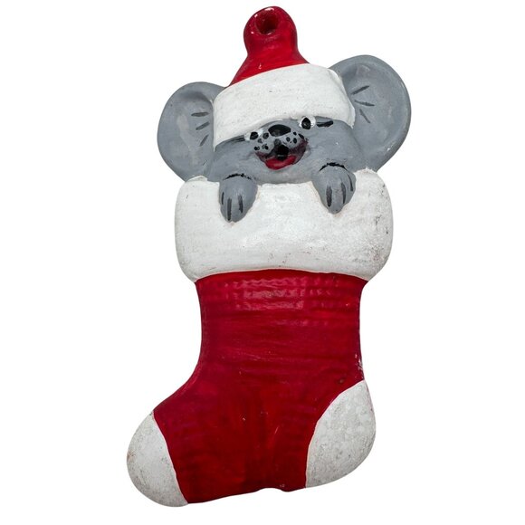 Vtg 5 Pc Hand-Painted Christmas Mouse Ornaments Ceramic Holiday Tree - Picture 7 of 12